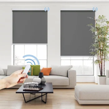 Automated blackout blinds in navy blue ideal for Abu Dhabi bedrooms