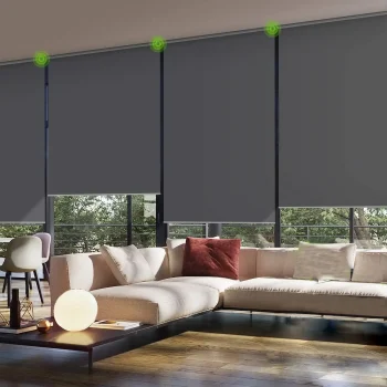 Battery-operated taupe blinds offering sun protection in UAE homes