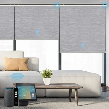 Custom-fit brown motorized blinds for high-rise apartments in Abu Dhabi