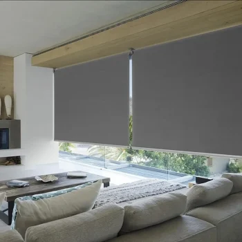 Luxury grey electric blinds in a high-rise Abu Dhabi apartment