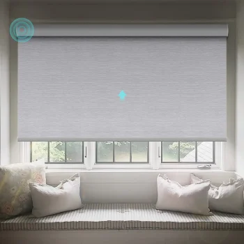 Modern beige motorized blinds in Abu Dhabi villa living room