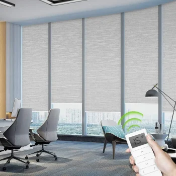 Smart white motorized roller blinds for Abu Dhabi office
