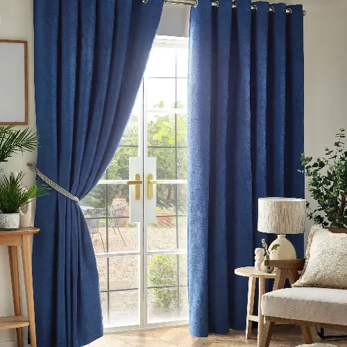 Elegant Solid Blue Eyelet Curtains