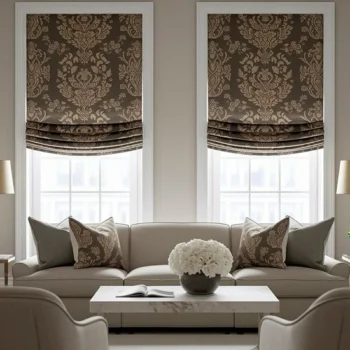 Brown Damask Patterned Roman Blinds