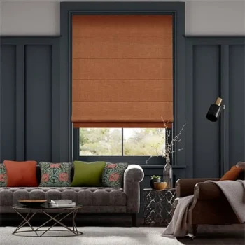 Custom Rust Orange Roman Blinds for Living Room in Abu Dhabi