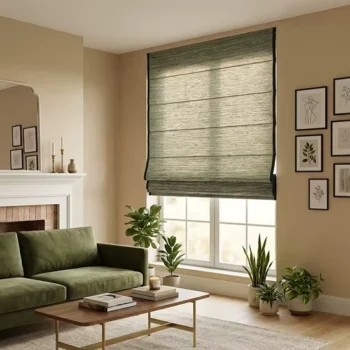 Elegant Roman blinds in a modern living room in Abu Dhab