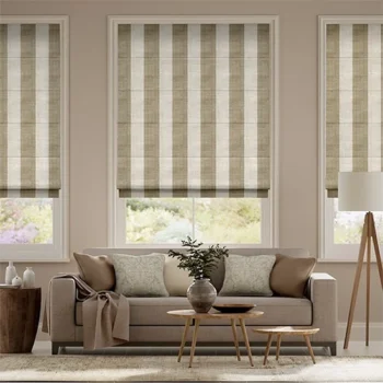 Neutral Striped Roman Blinds for Living Room in UAE
